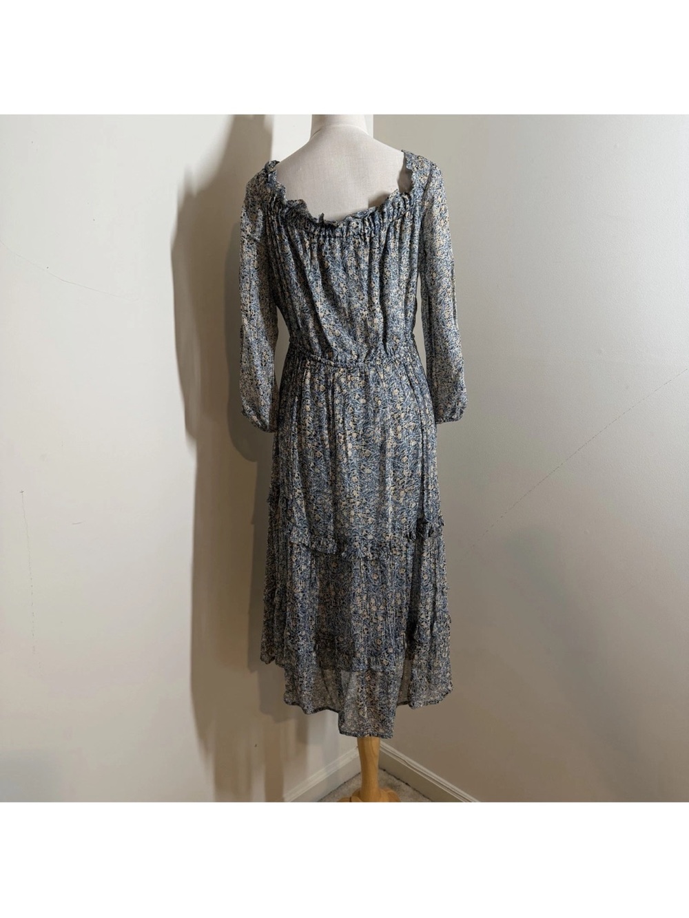Anthropologie Kira Off-the-Shoulder-SZ 6-Blue Shimmer Peasant Dress Stretchy$198 - Picture 11 of 14